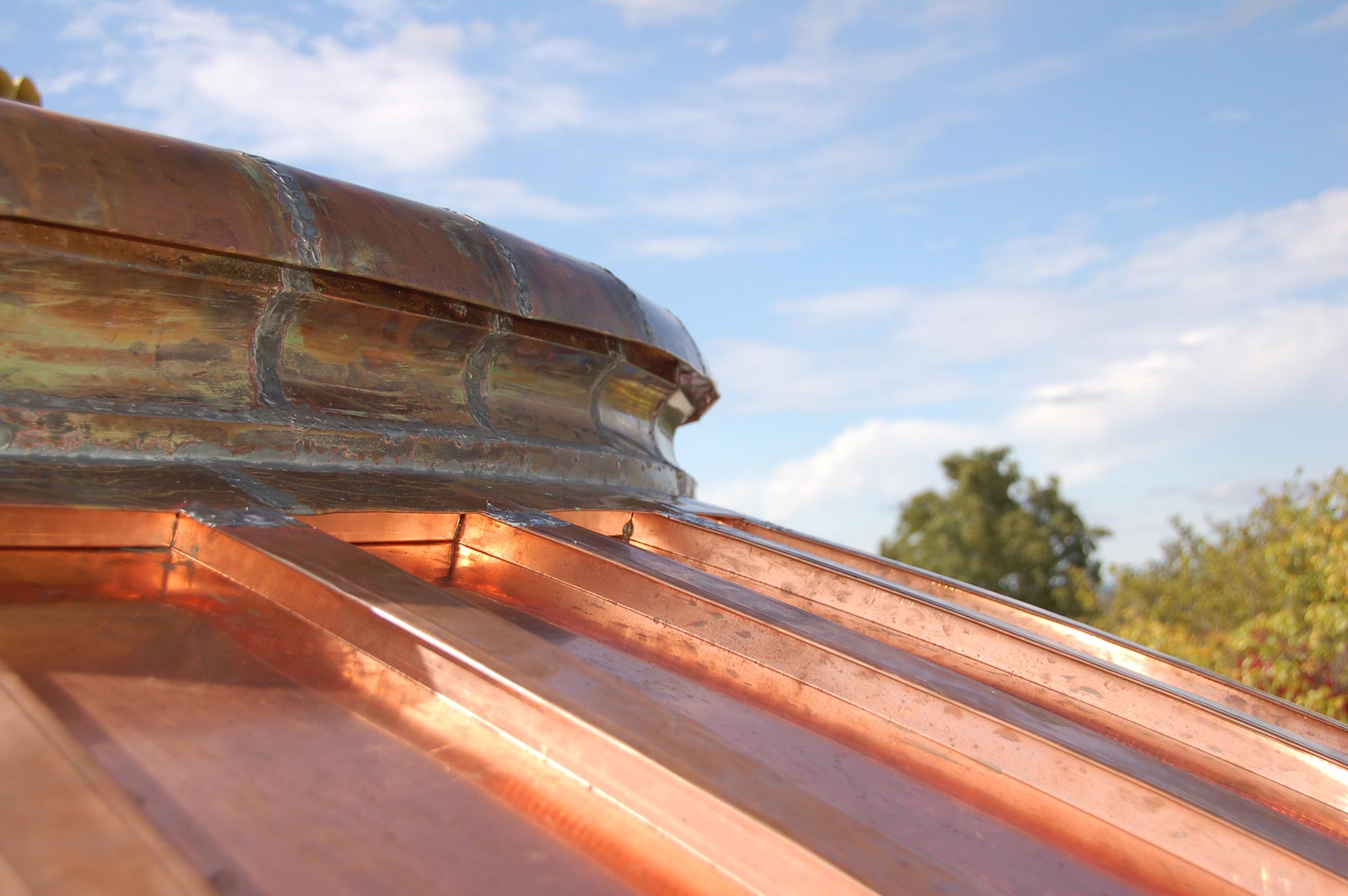 A close-up of the copper dome on Wexford County Historical Society Carnegie Library Museum