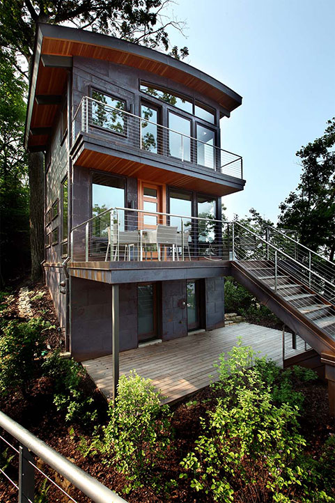 A look at the backside of 'The Dunes' - a residential project Buist Sheet Metal completed in Southeast Michigan. Here, you can see the three stories of the structure where Buist provided roofing and siding systems construction.