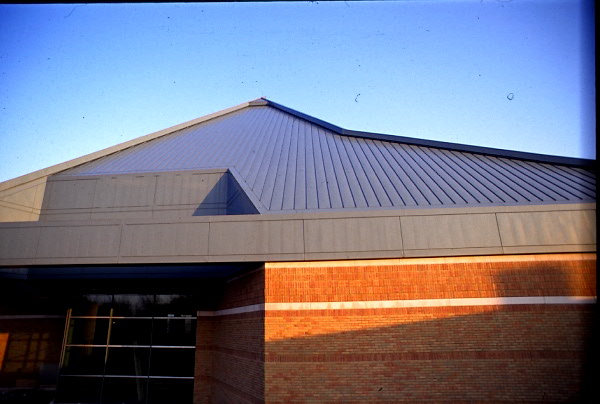 A closer shot of the custom metal roofing project Brian Ritsema did for Christ Memorial Church in Holland, Michigan.